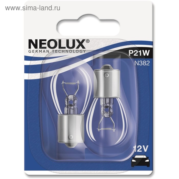 Лампа автомобильная NEOLUX, P21W, 12 В, 21 Вт, набор 2 шт, N382-02B
