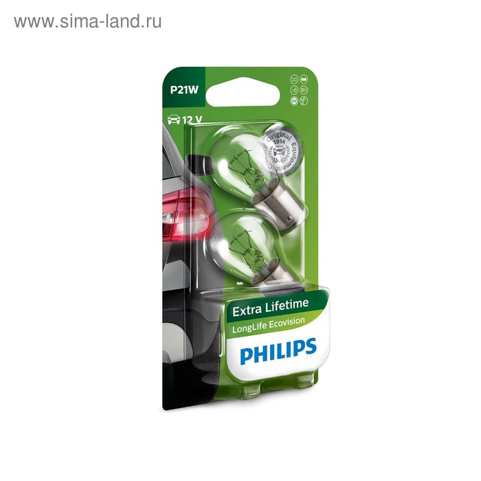 фото Лампа автомобильная philips long life ecovision, p21w, 12 в, 21 вт, 2 шт, 12498llecob2 46849