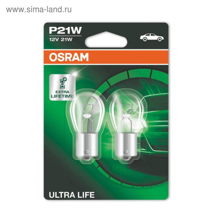 фото Лампа автомобильная osram ultra life, p21w, 12 в, 21 вт, набор 2 шт, 7506ult-02b