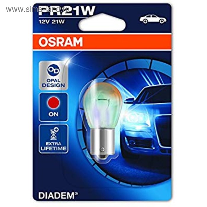 фото Лампа автомобильная osram diadem red, pr21w, 12 в, 21 вт, 7508ldr-01b