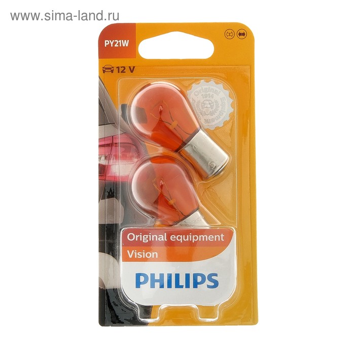 фото Лампа автомобильная philips, py21w, 12 в, 21 вт, набор 2 шт, 12496nab2