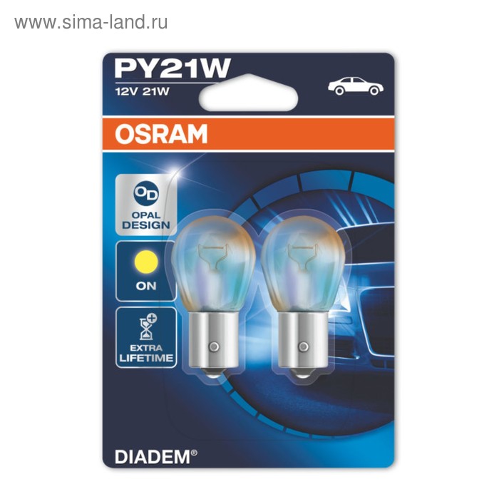 Лампа автомобильная Osram Diadem, PY21W, 12 В, 21 Вт, набор 2 шт, 7507LDA-02B лампа автомобильная osram py21w 12 в 21 вт bau15s