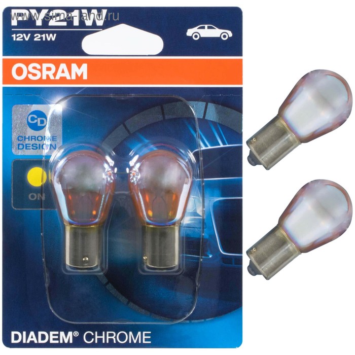 фото Лампа автомобильная osram diadem chrome, py21w, 12 в, 21 вт, набор 2 шт, 7507dc-02b