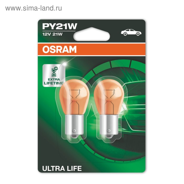 Лампа автомобильная Osram Ultra Life, PY21W, 12 В, 21 Вт, 7507ULT лампа автомобильная osram py21w 12 в 21 вт bau15s