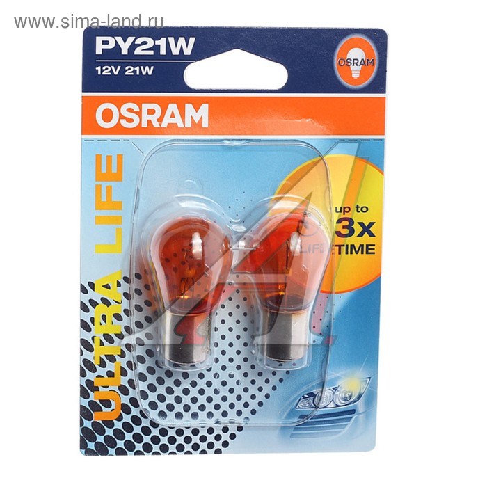 фото Лампа автомобильная osram ultra life, py21w, 12 в, 21 вт, набор 2 шт, 7507ult-02b