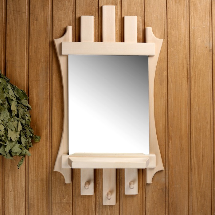 Зеркало резное "Лесенка" с 3мя крючками, 75×40 см