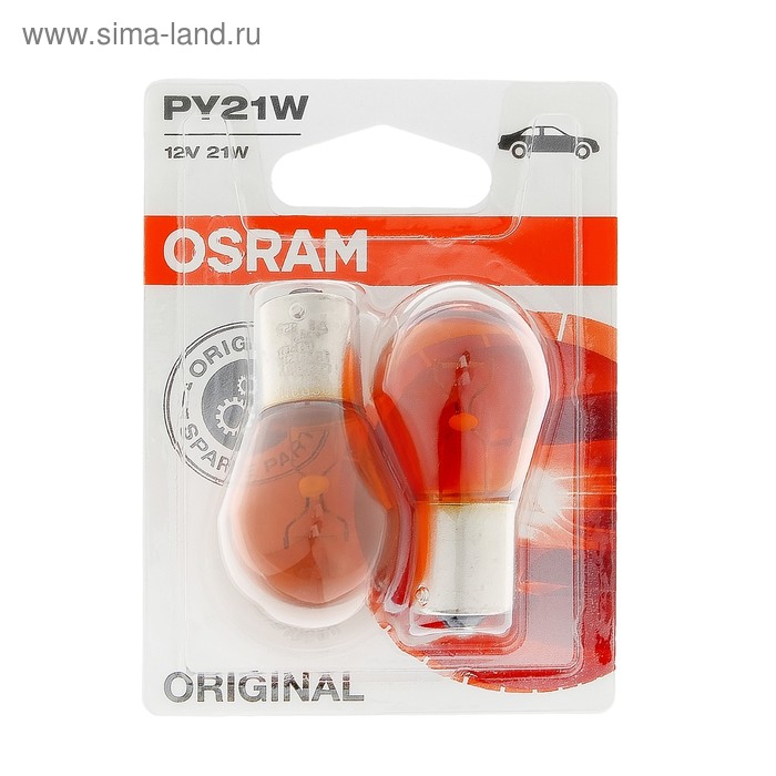 фото Лампа автомобильная osram, py21w, 12 в, 21 вт, набор 2 шт, 7507-02b