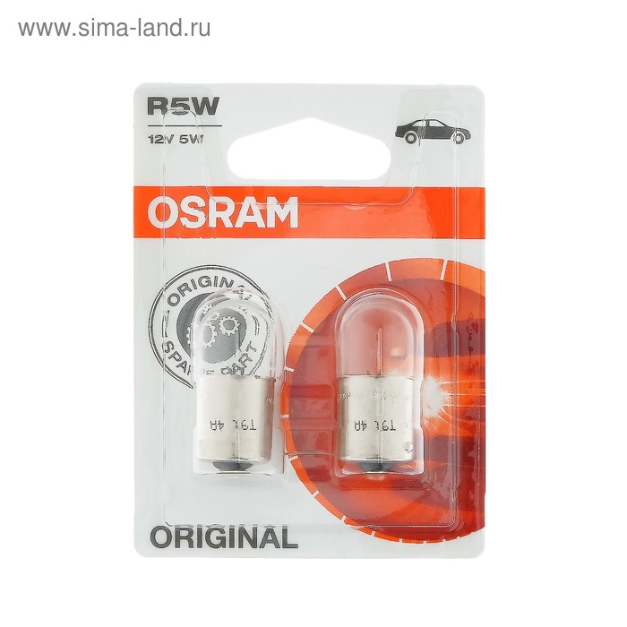Лампа автомобильная Osram, R5W, 12 В, 5 Вт, набор 2 шт, 5007-02B лампа автомобильная osram diadem py21w 12 в 21 вт набор 2 шт 7507lda 02b
