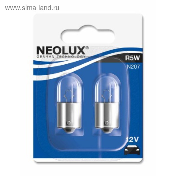 Лампа автомобильная NEOLUX, R5W, 12 В, 5 Вт, набор 2 шт, N207-02B