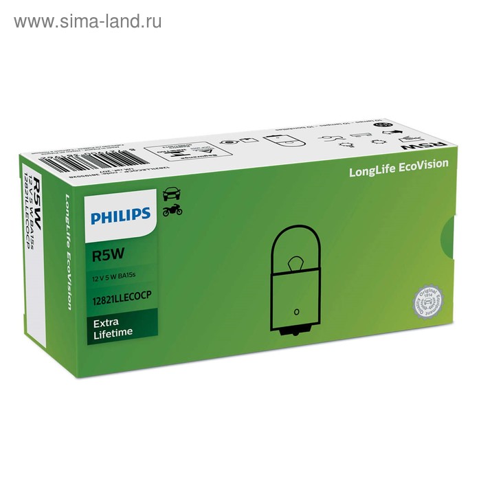 фото Лампа автомобильная philips long life ecovision, r5w, 12 в, 5 вт, 12821llecocp