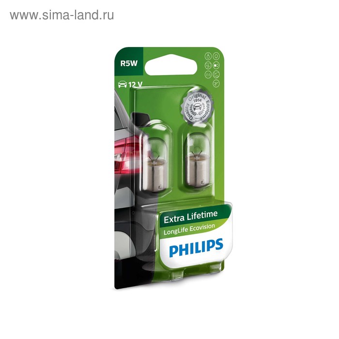 фото Лампа автомобильная philips long life ecovision, r5w, 12 в, 5 вт, 2 шт, 12821llecob2