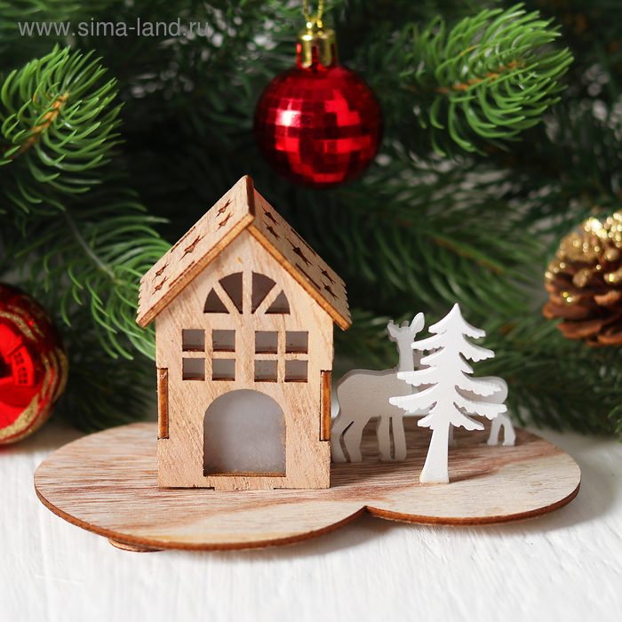Новогодний декор с подсветкой «Праздничный домик» 7 × 11,5 × 8,7 см декор с подсветкой праздничный олень