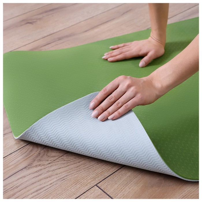 Коврик для йоги 183 × 61 × 0,6 см, двухцветный, цвет зелёный