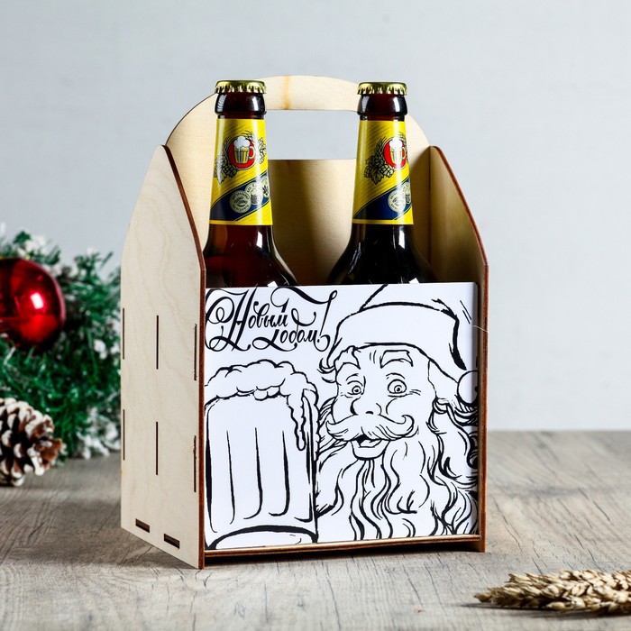 Ящик под пиво С Новым Годом Дед Мороз и кружка
