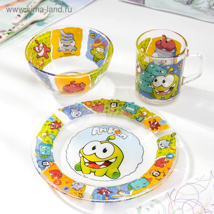 Набор посуды детский Priority «Ам Ням», 3 предмета: тарелка d=20 см, салатник d=13 см, кружка 200 мл, стекло