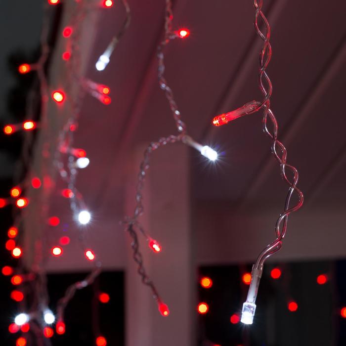 Гирлянда "Бахрома" 3 х 0.6 м , IP44, УМС, прозрачная нить, 160 LED, свечение красное, мерцание белым, 220 В