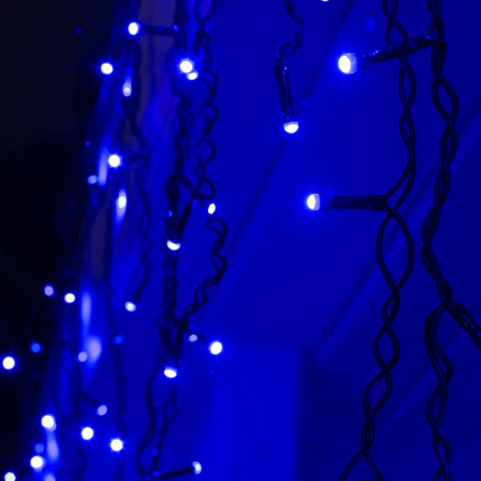 Гирлянда "Бахрома" 3 х 0.6 м , IP44, УМС, тёмная нить, 160 SMD-LED, свечение синее, 220 В