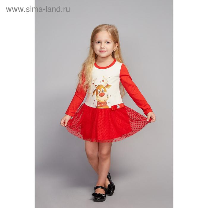 фото Платье для девочки, цвет красный/белый, рост 104 см luneva