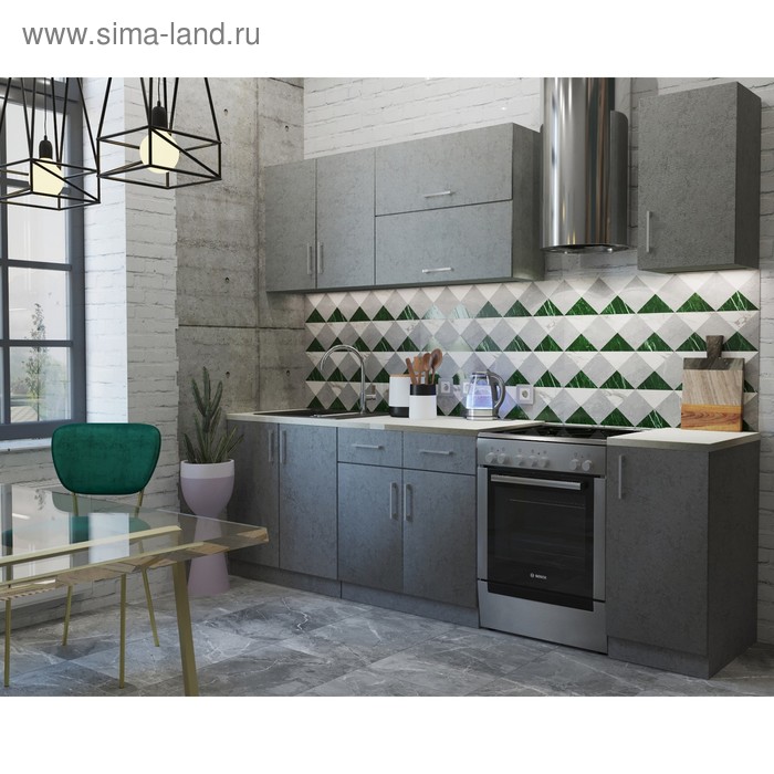 Кухонный гарнитур «Лофт», 2000 × 600 мм, цвет штукатурка серая / корпус серый