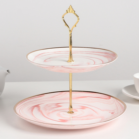Блюдо 2-х ярусное «Мрамор», 20,5×25 см, цвет розовый