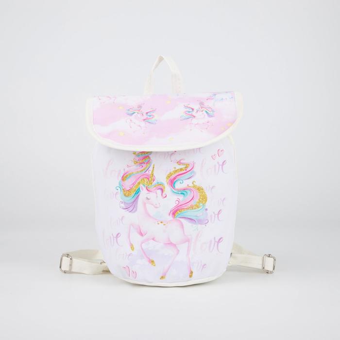 фото Детский рюкзак, отдел на шнурке, цвет розовый/белый, «единорог» nazamok