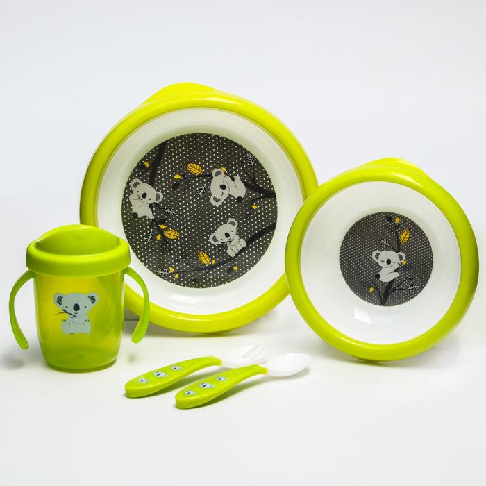 фото Набор детской посуды: тарелочки, поильник, столовые приборы, цвет зеленый uviton