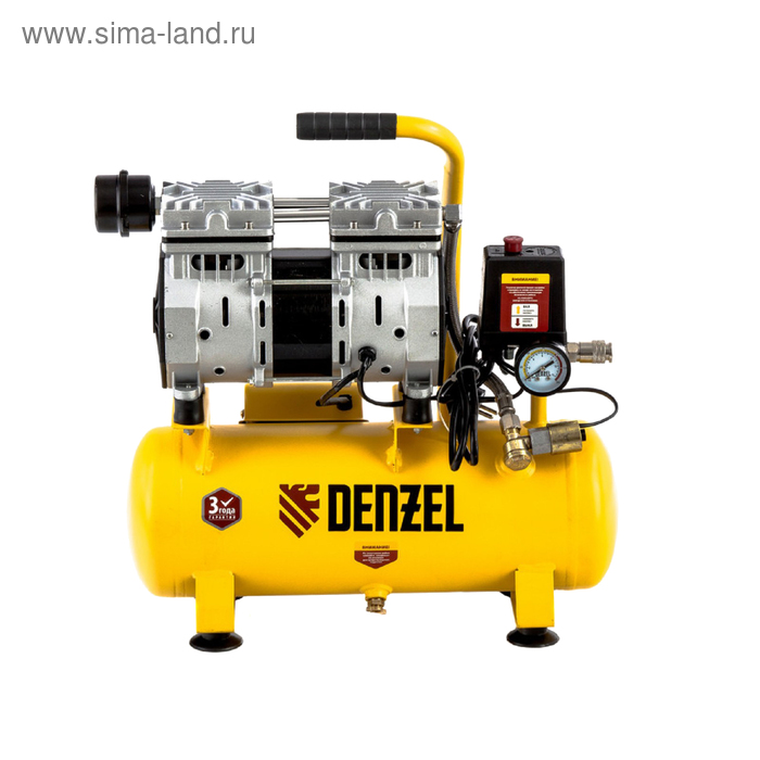 Компрессор Denzel DLS650/10 58021, 650 Вт, 120 л/мин, ресивер 10 л, безмасляный, малошумный компрессор denzel dls 650 10 58021