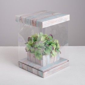 Коробка подарочная для цветов с вазой и PVC окнами складная, упаковка, «Счастье», 16 х 23 х 16 см