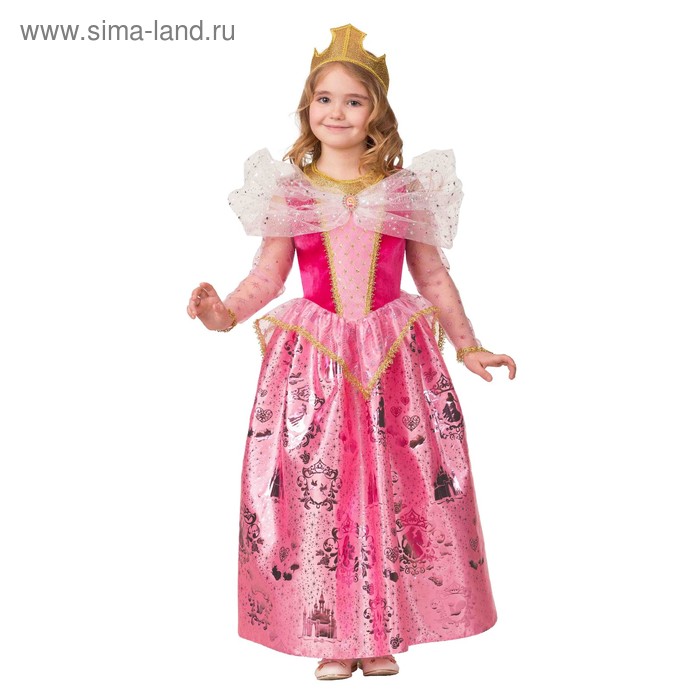 Карнавальный костюм «Принцесса Аврора», текстиль, платье, корона, брошь, ожерелье, р. 34, рост 134 см