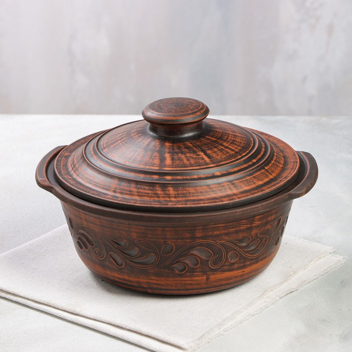 

Горшок для запекания с ручками, красная глина, 2 л