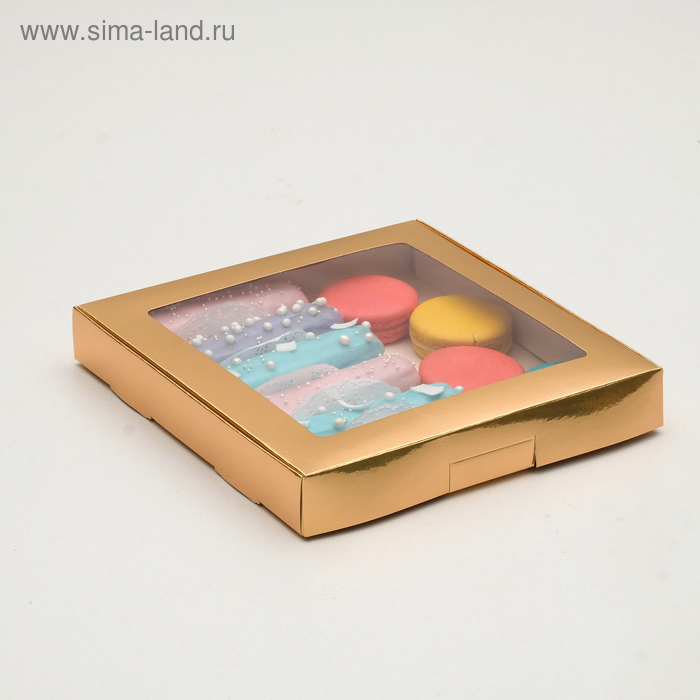 

Коробка самосборная, UPAK LAND с окном ,золотая, 21 х 21 х 3 см
