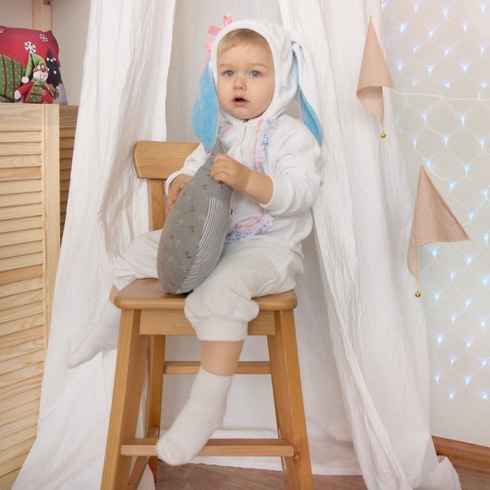 Карнавальный костюм для малышей "Зайчик с голубыми ушами", велюр, хлопок, рост 74-92 см