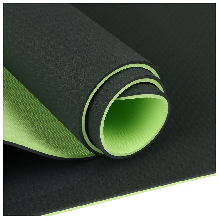 Коврик для йоги 183 × 61 × 0,8 см, двухцветный, цвет тёмно-зелёный
