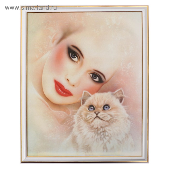 Картина Девушка с котом 35х28 (38х31)см