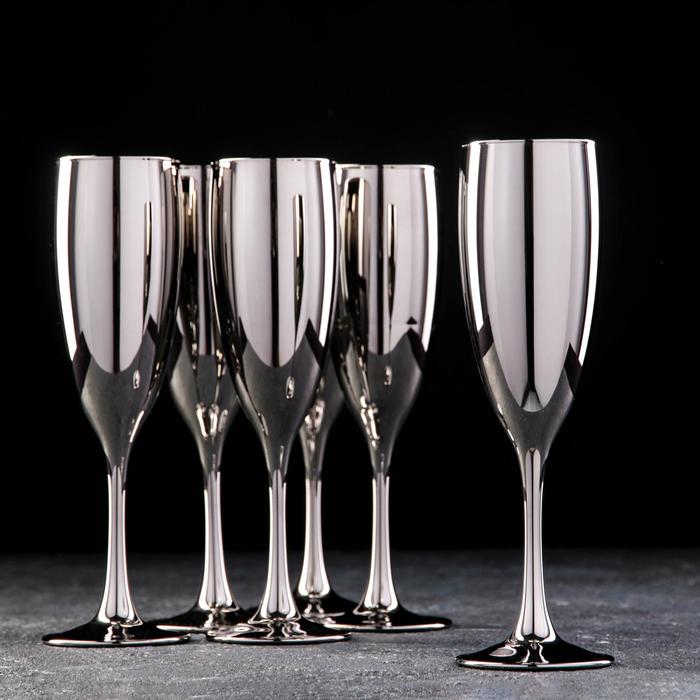 Набор бокалов для шампанского «Серебро», 170 мл, 6 шт, цвет серебряный набор бокалов для шампанского intuition 170 мл 6 шт l6644 cristal d arques