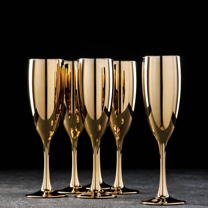 Набор бокалов для шампанского «Золото», 170 мл, 6 шт, цвет золотой набор бокалов для шампанского из 6 шт черное море обмре 170 мл