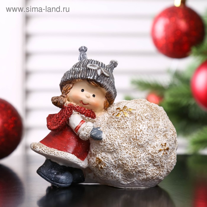 

Сувенир полистоун "Мальчик/Девочка в шапочке-зверька, с снежным шаром" МИКС 10х10,5х6,5 см