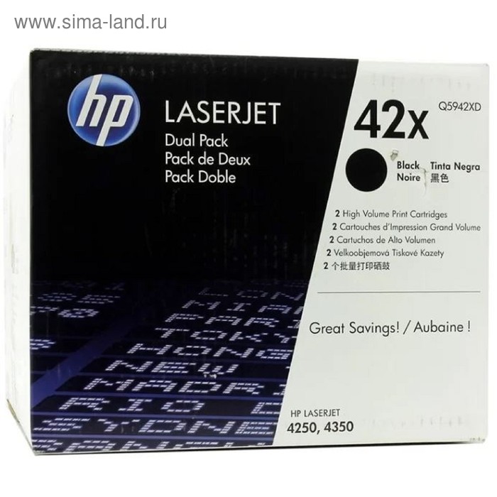 

Тонер Картридж HP Q5942XD черный/черный x2уп. для HP LJ 4250/4350 (40000стр.)