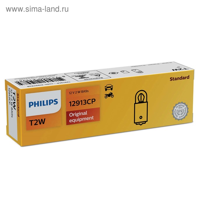 фото Лампа автомобильная philips, t2w, 12 в, 2 вт, (ba9s), 12913cp