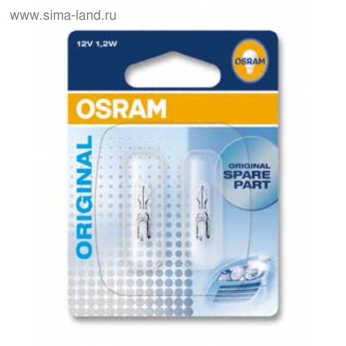 фото Лампа автомобильная osram, w1.2w, 12 в, 1.2 вт, (w2x4,6d), набор 2 шт, 2721-02b