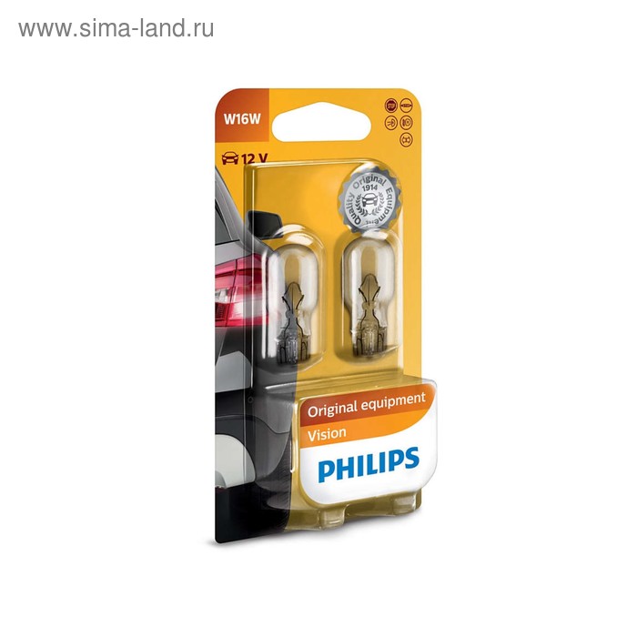 фото Лампа автомобильная philips, w16w, 12 в, 16 вт, (w2,1x9,5d), набор 2 шт, 12067b2