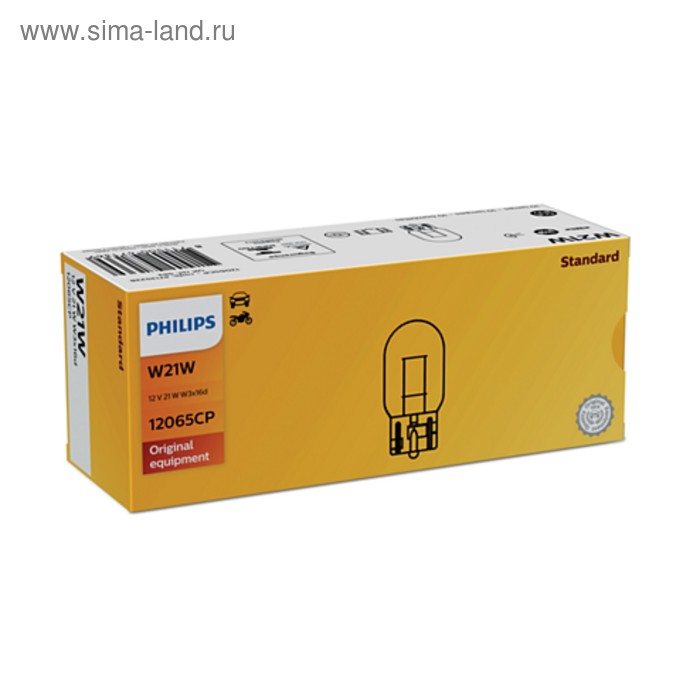 

Лампа автомобильная Philips, W21W, 12 В, 21 Вт, (W3x16d), 12065CP