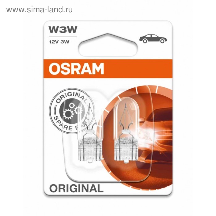 фото Лампа автомобильная osram, w3w, 12 в, 3 вт, (w2,1x9,5d), набор 2 шт, 2821-02b