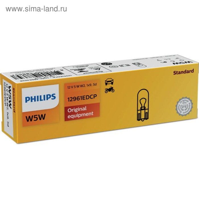 фото Лампа автомобильная philips, w5w, 12 в, 5 вт, (w2,1x9,5d), 12961edcp