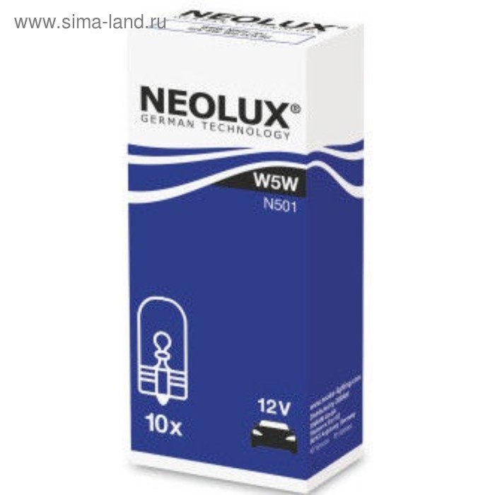 Лампа автомобильная NEOLUX, W5W, 12 В, 5 Вт, (W2,1x9,5d), N501