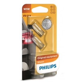 

Лампа автомобильная Philips, W5W, 12 В, 5 Вт, (W2,1x9,5d), набор 2 шт, 12961B2