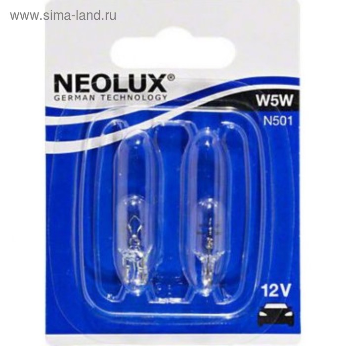 Лампа автомобильная NEOLUX, W5W, 12 В, 5 Вт, (W2,1x9,5d), набор 2 шт, N501-02B
