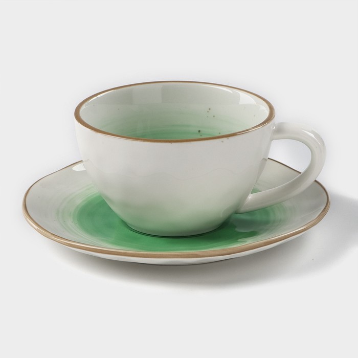Чайная пара фарфоровая Доляна «Космос», 2 предмета: чашка 250 мл, блюдце d=16 см, цвет зелёный чайная пара фарфоровая доляна малахитовая шкатулка 2 предмета чашка 250 мл блюдце d 15 см цвет зелёный