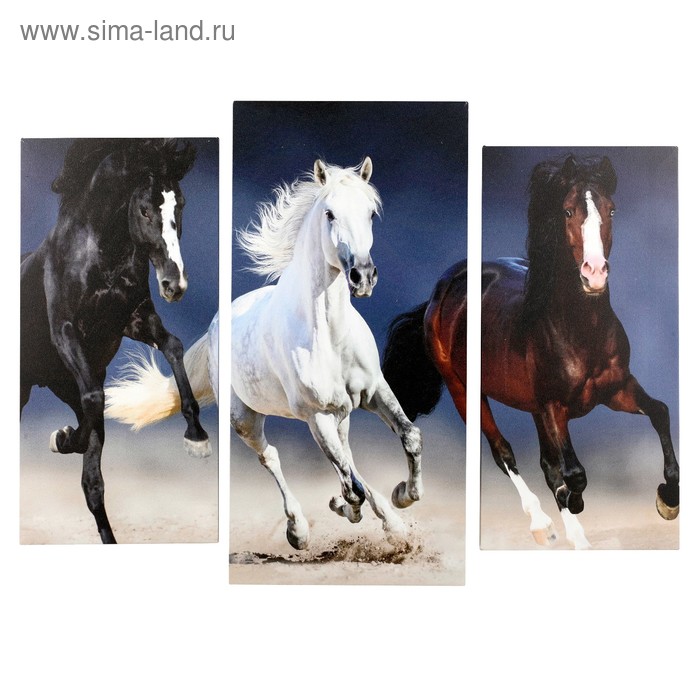 Модульная картина Три резвых коня (2-25х50, 30х60см) 60х80 см картина по номерам три резвых коня 40х50 см