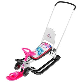 Снегокат с колёсами «Тимка спорт 6 Бабочки», ТС6, с родительской ручкой, со спинкой и ремнём безопасности, цвет белый/розовый